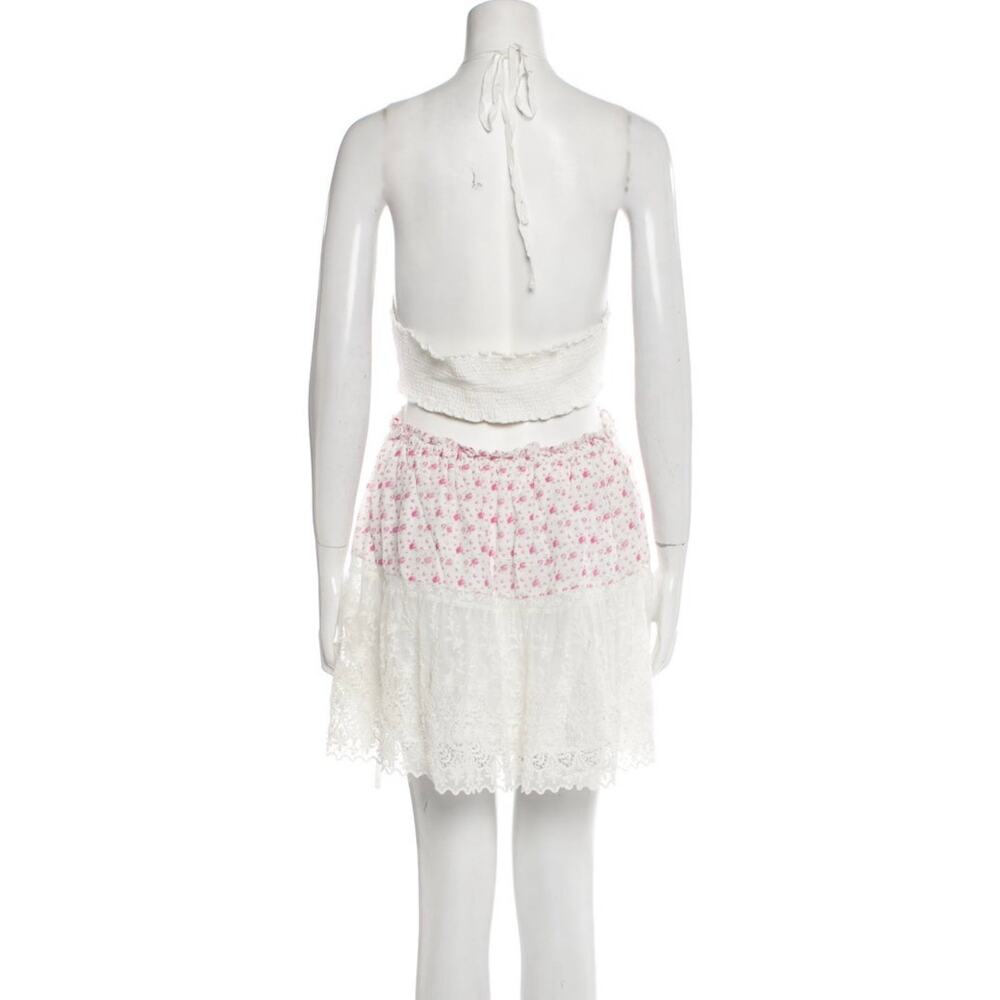 NWT LoveShackFancy Kesia mini dress with a floral print and lace accents. Size L - Picture 2 of 16